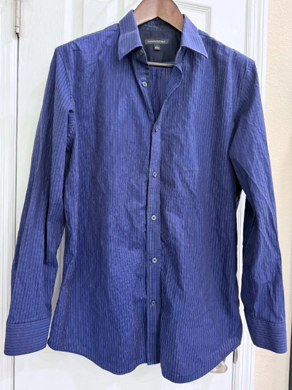 Banana Republic Shirt Mens Large Blue Striped Stretch Button Down Dress Shirt